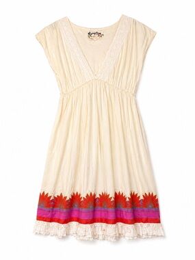 Scrapbook Boho Lace Festival Dress Raw Hem Cream Ivory Cotton Size Medium